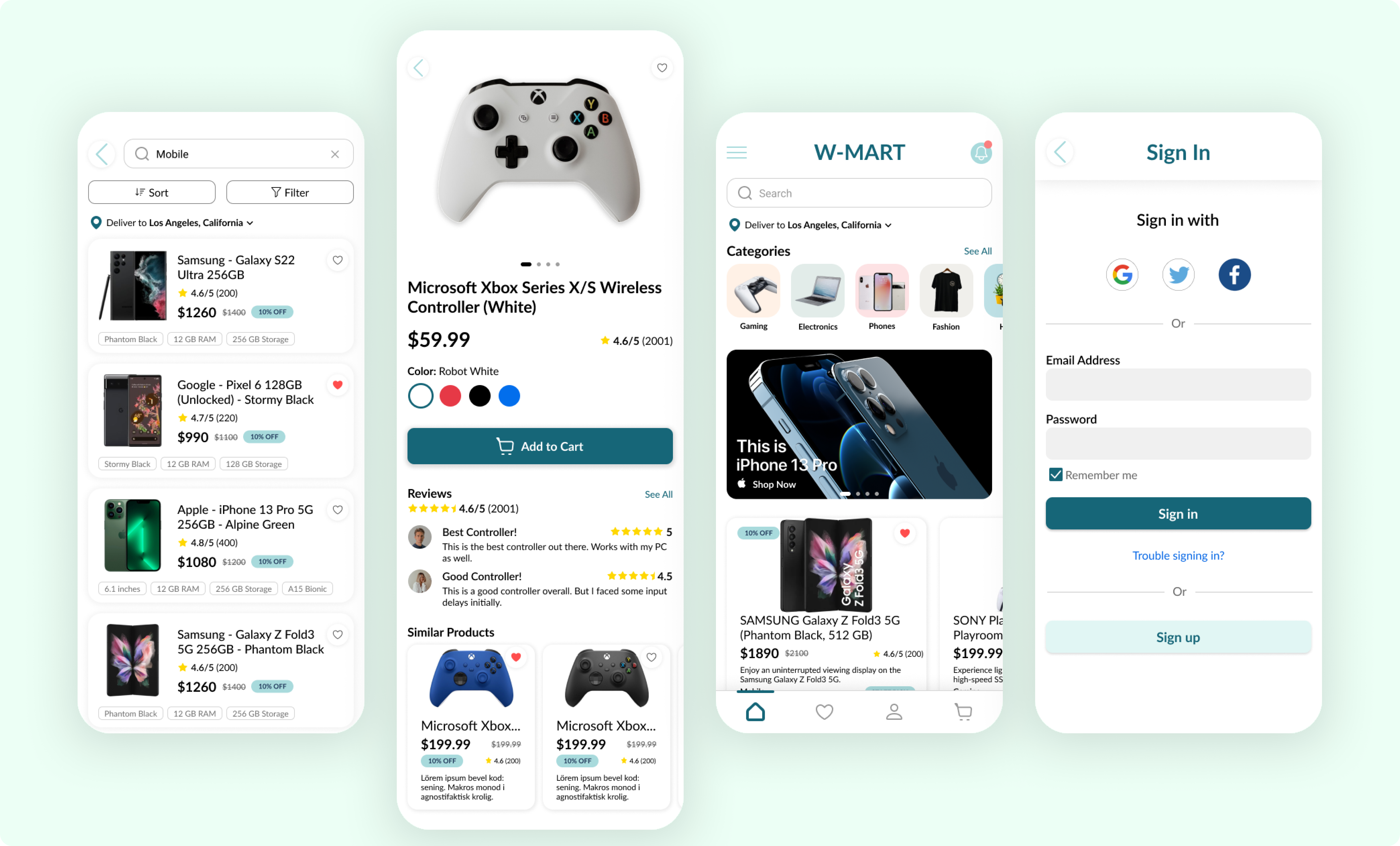 Mobile E-Commerce app designed with Figma.